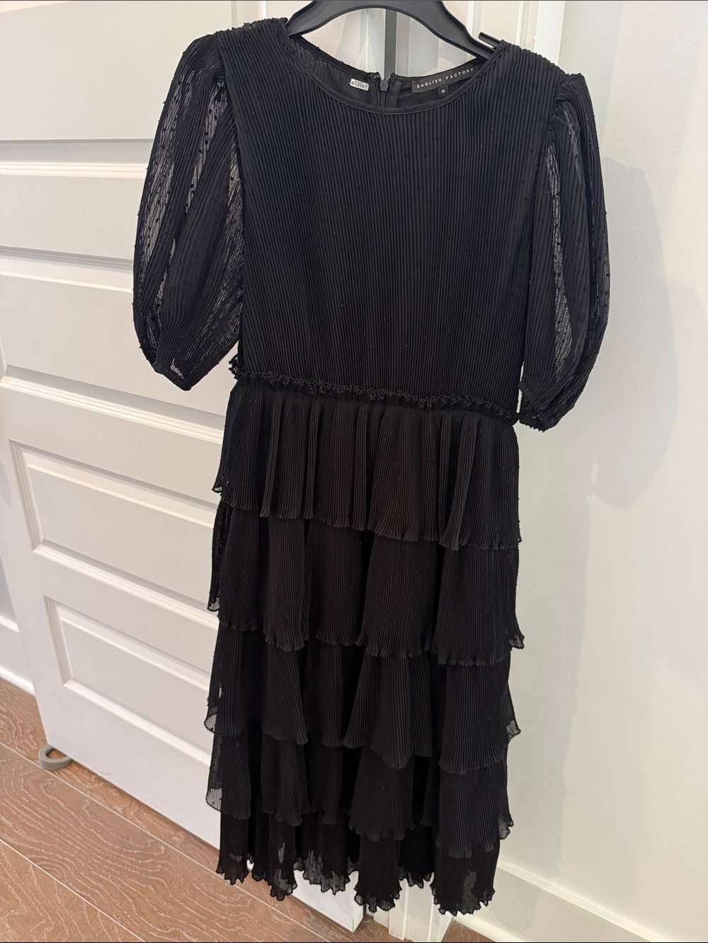 English Factory Black Pleated Tiered Midi Dress
